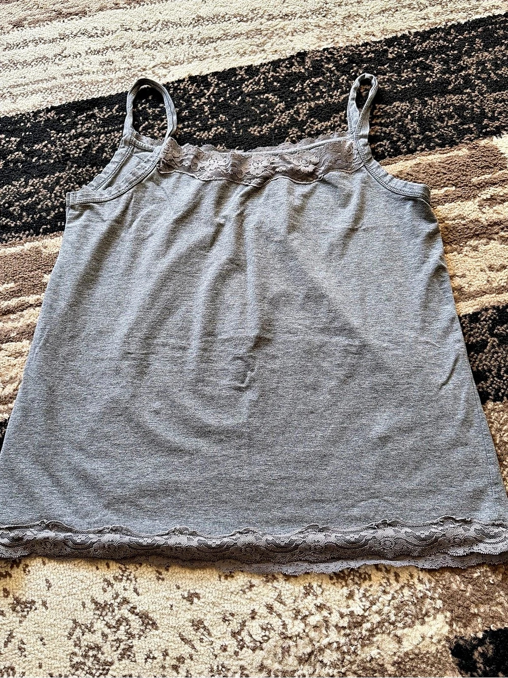 Women's plus size gray lace cami top with lace trim